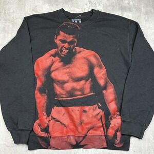 Muhammad Ali Big Print Crewneck Pullover Black Size Small Boxing Fleece Lined